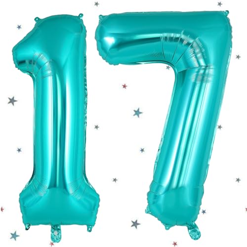 Grün Luftballon 17,Zahlen Luftballon Grün,40 Zoll Folienballon 1&7,Grün Zahlenballon 17 Helium Ballon Luftballon 17 Geburtstag für 17th Geburtstagsdeko Mädchen Junge Jubiläum Party Deko von UDRKFOPK