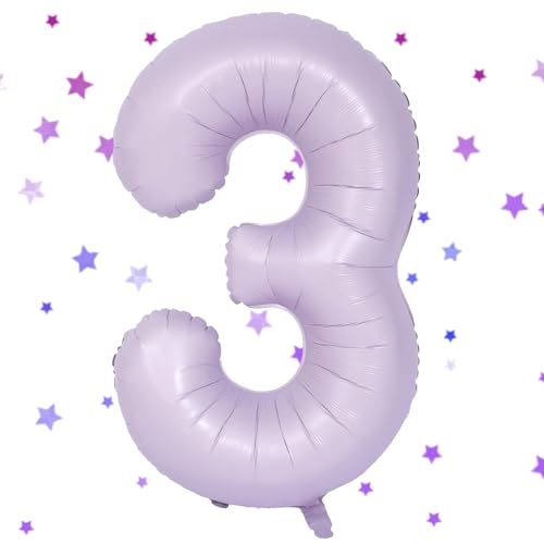 Hell Lila Luftballon 3, 40 Zoll Folienballon, 101cm Zahlenballon 3 Helium Ballon für 3 Jahre Geburtstagsdeko Mädchen Junge von UDRKFOPK