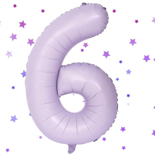 Hell Lila Luftballon 6 - 40 Zoll Folienballon, 101cm Zahlenballon für 6. Geburtstag - Helium Ballon Geburtstagsdeko für Mädchen und Jungen von UDRKFOPK