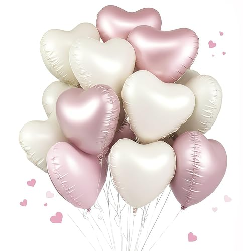 Herz Folienballon 12 Stück,18 Zoll Herz Helium Luftballons Beige Rosa,Beige Herzballons Hochzeit, Heliumballon Herzen,Herzluftballons für Geburtstag Valentinstag Verlobung Muttertag von UDRKFOPK