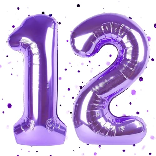 Lila Luftballon 12,Zahlen Luftballon Lila,40 Zoll Folienballon 1&2,Zahlenballon 12 Helium Ballon Luftballon 12 Geburtstag für 12th Geburtstagsdeko Mädchen Junge Jubiläum Party Deko von UDRKFOPK