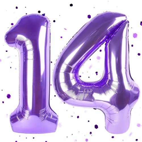 Lila Luftballon 14,Zahlen Luftballon Lila,40 Zoll Folienballon 1&4,Zahlenballon 14 Helium Ballon Luftballon 14 Geburtstag für 14th Geburtstagsdeko Mädchen Junge Jubiläum Party Deko von UDRKFOPK
