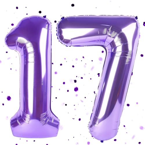 Lila Luftballon 17,Zahlen Luftballon Lila,40 Zoll Folienballon 1&7,Zahlenballon 17 Helium Ballon Luftballon 17 Geburtstag für 17th Geburtstagsdeko Mädchen Junge Jubiläum Party Deko von UDRKFOPK