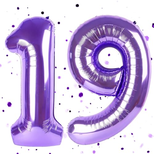 Lila Luftballon 19,Zahlen Luftballon Lila,40 Zoll Folienballon 1&9,Zahlenballon 19 Helium Ballon Luftballon 19 Geburtstag für 19th Geburtstagsdeko Mädchen Junge Jubiläum Party Deko von UDRKFOPK