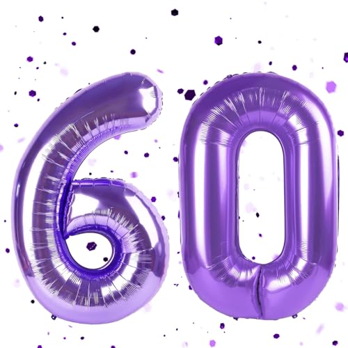 Lila Luftballon 60,Zahlen Luftballon Lila,40 Zoll lila Folienballon 60,Zahlenballon 60 Helium Ballon Luftballon 60 Geburtstag für Geburtstagsdeko Frau Mann Jubiläum Party Deko von UDRKFOPK
