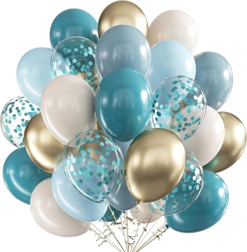 Luftballons Geburtstag Blau Beige,60 Stück 12 Zoll luftballons Dusty Blau Marine Blau Sand Weiß Ballons Chrom Blau Konfetti Ballon für Baby Dusche Braut Dusche Geschlecht Reveal Geburtstag Deko von UDRKFOPK