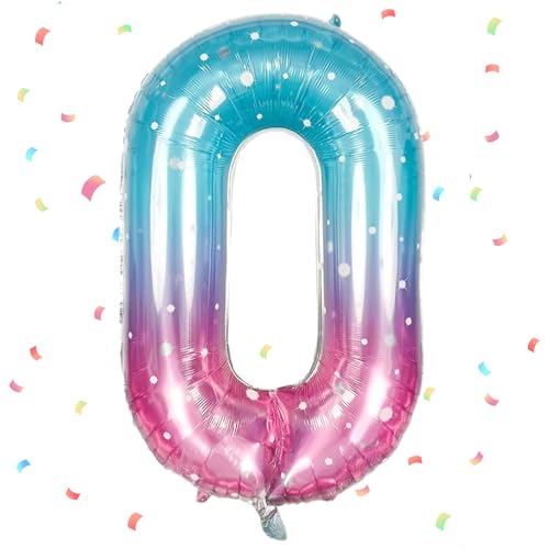 Rosa Blau Luftballon 0 - 40 Zoll Folienballon, 101cm Zahlenballon, Helium Ballon für 0 Jahre Geburtstagsdeko Mädchen Junge von UDRKFOPK