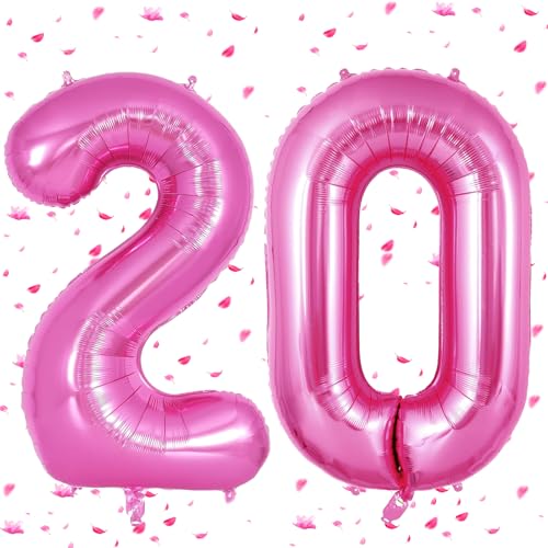 Rosa Pink Luftballon 20,Zahlen Luftballons rosa pink,40 Zoll Folienballon 0&2,Rosa Pink Zahlenballon 20 Helium Ballon 20 Geburtstag für 20th Geburtstagsdeko Mädchen Junge Jubiläum Party Deko von UDRKFOPK