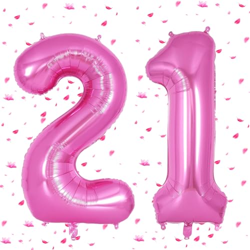 Rosa Pink Luftballon 21,Zahlen Luftballons rosa pink,40 Zoll Rosa Pink Folienballon 21,Zahlenballon 21 Helium Ballon 21 Geburtstag für 21st Geburtstagsdeko Mädchen Junge von UDRKFOPK