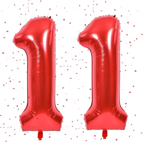 Rot Luftballon 11,Zahlen Luftballon Rot,40 Zoll rot Folienballon 11,101cm Zahlenballon 11 Helium Ballon luftballon 11 Geburtstag für Geburtstagsdeko Kinder Mädchen Junge von UDRKFOPK