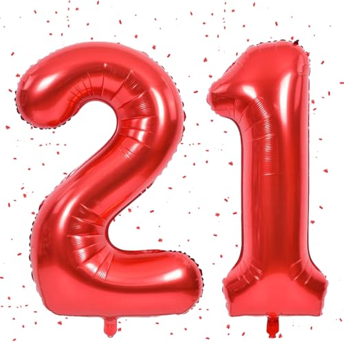 Rot Luftballon 21,Zahlen Luftballon Rot,40 Zoll rot Folienballon 21,Zahlenballon 21 Helium Ballon luftballon 21 Geburtstag für 21st Geburtstagsdeko Mädchen Junge von UDRKFOPK
