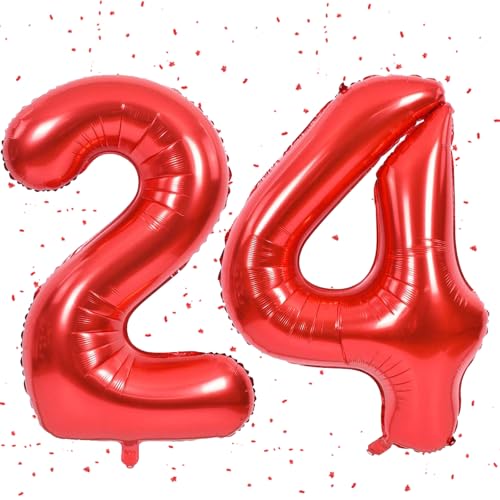 Rot Luftballon 24,Zahlen Luftballon Rot,40 Zoll rot Folienballon 2&4,Zahlenballon 24 Helium Ballon luftballon 24 Geburtstag für 24th 42th Geburtstagsdeko Mädchen Junge von UDRKFOPK