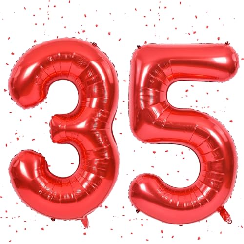 Rot Luftballon 35,Zahlen Luftballon Rot,40 Zoll Folienballon 3&5,Zahlenballon 35 Helium Ballon Luftballon 35 Geburtstag für 35th 53th Geburtstagsdeko Frau Mann Jubiläum Party Deko von UDRKFOPK