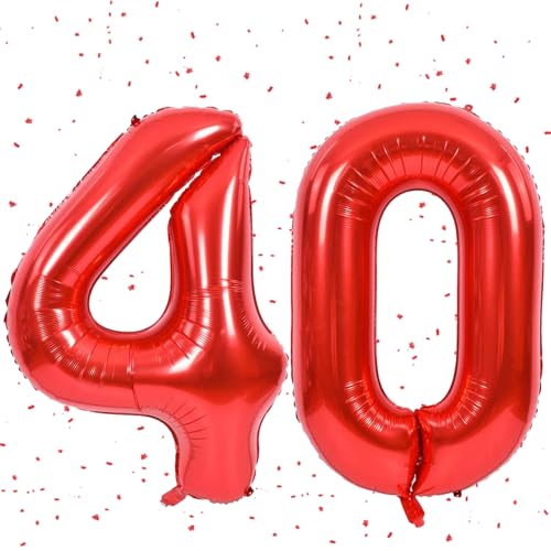 Rot Luftballon 40,Zahlen Luftballon Rot,40 Zoll rot Folienballon 40,Zahlenballon 40 Helium Ballon luftballon 40 Geburtstag für Geburtstagsdeko Frau Mann Jubiläum Party Deko von UDRKFOPK