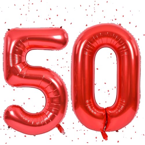 Rot Luftballon 50,Zahlen Luftballon Rot,40 Zoll rot Folienballon 50,Zahlenballon 50 Helium Ballon luftballon 50 Geburtstag für Geburtstagsdeko Frau Mann Jubiläum Party Deko von UDRKFOPK