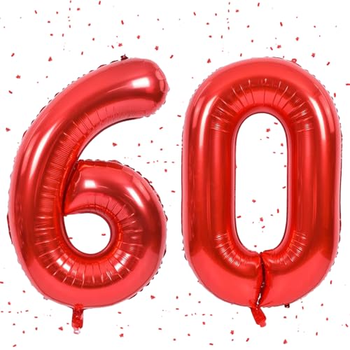 Rot Luftballon 60,Zahlen Luftballon Rot,40 Zoll rot Folienballon 60,Zahlenballon 60 Helium Ballon luftballon 60 Geburtstag für Geburtstagsdeko Frau Mann Jubiläum Party Deko von UDRKFOPK