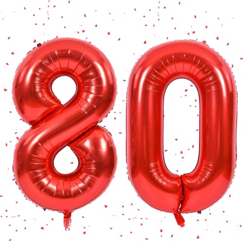 Rot Luftballon 80,Zahlen Luftballon Rot,40 Zoll 4ot Folienballon 80,Zahlenballon 80 Helium Ballon luftballon 80 Geburtstag für Geburtstagsdeko Frau Mann Jubiläum Party Deko von UDRKFOPK