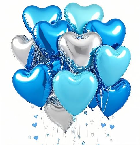 UDRKFOPK Herz Folienballon 12 Stück,18 Zoll Herz Helium Luftballons Königsblau Silber,Blau Herzballons Hochzeit, Heliumballon Herzen,Herzluftballons für Geburtstag Valentinstag Verlobung Muttertag von UDRKFOPK