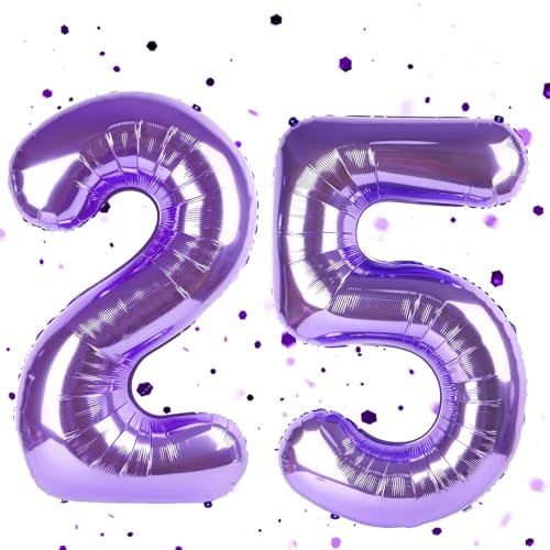 Lila Luftballon 25,Zahlen Luftballon Lila,40 Zoll lila Folienballon 2&5,Zahlenballon 25 Helium Ballon Luftballon 25 Geburtstag für 25th 52th Geburtstagsdeko Kinder Mädchen Junge von UDRKFOPK