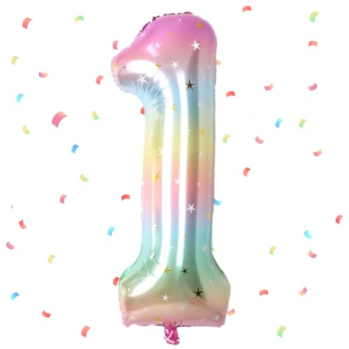 Verlauf Luftballon 1 - 40 Zoll Folienballon, 101cm Zahlenballon, Helium Ballon für 1. Geburtstag - Deko für Mädchen und Jungen von UDRKFOPK