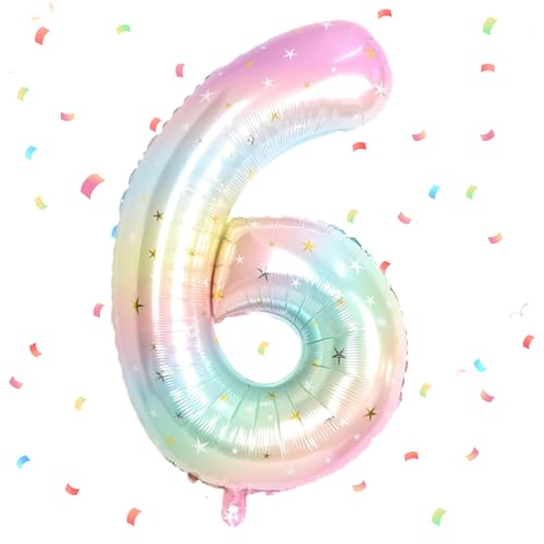 Verlauf Luftballon 6 - 40 Zoll Folienballon, 101cm Zahlenballon, Helium Ballon für 6. Geburtstag - Geburtstagsdeko für Mädchen und Jungen von UDRKFOPK
