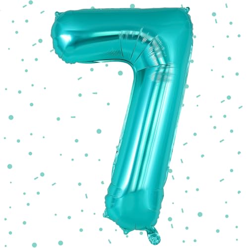 Zahlen Luftballon Blau Grün,Luftballons Zahlen 7, 40 Zoll Folienballon 7，101cm Zahlenballon 7 Helium Ballon Luftballon 7 Geburtstag für 7 Jahre Geburtstagsdeko Kinder Mädchen Junge von UDRKFOPK
