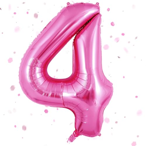 Zahlen Luftballon Rosa,Heißes rosa Luftballon 4, 40 Zoll Heißes Rosa Folienballon 4,101cm rosa Zahlenballon 4 Helium Ballon luftballon 4 Geburtstag für 4 Jahre Geburtstagsdeko Kinder Mädchen Junge von UDRKFOPK