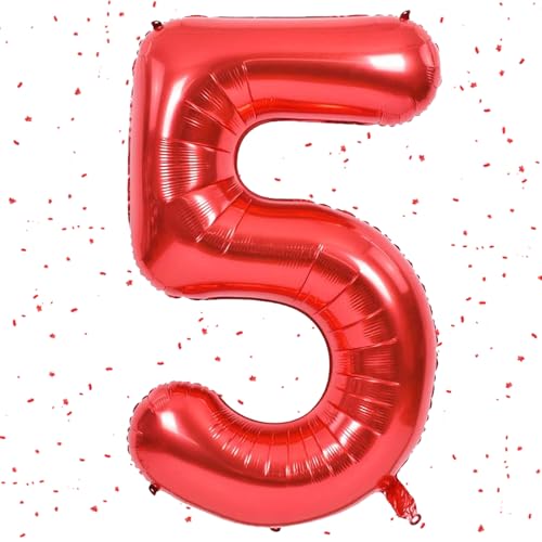 Zahlen Luftballon Rot,Rot luftballon 5, 40 Zoll Folienballon 5,101cm rot Zahlenballon 5 Helium Ballon luftballons 5 Geburtstag für 5 Jahre Geburtstagsdeko Kinder Mädchen Junge ﻿ von UDRKFOPK
