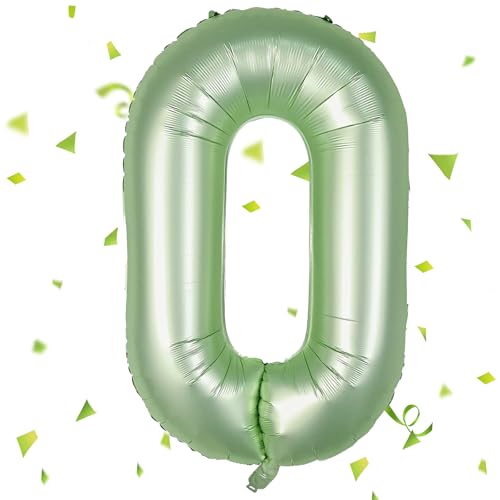 Zahlen Luftballon Salbeigrün,Salbeigrün Luftballon 0,40 Zoll Olivgrün Folienballon 0 Zahlenballon 0 Helium Ballon, Luftballon 0 Geburtstag für 0 Jahre Geburtstagsdeko Kinder Mädchen Junge von UDRKFOPK