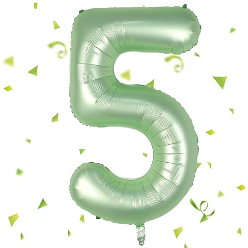 Zahlen Luftballon Salbeigrün,Salbeigrün Luftballon 5,40 Zoll Olivgrün Folienballon 5 Zahlenballon 5 Helium Ballon, Luftballon 5 Geburtstag für 5 Jahre Geburtstagsdeko Kinder Mädchen Junge von UDRKFOPK