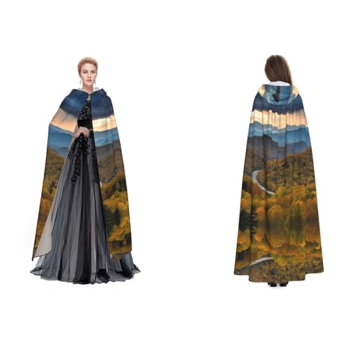 UENFFKDAP (Blue Ridge Parkway Mountains) Print Damen Herren Erwachsene Volle Länge Kapuzenumhang Umhang mit Kapuze für Halloween Cosplay Party Kostüme von UENFFKDAP