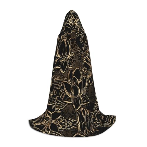 UENFFKDAP (Boho Gold Lotus Flowers) Druck Kapuzenumhang für Teenager Kapuzenumhang Party Dekoration Umhang Größe M weich und elastisch von UENFFKDAP