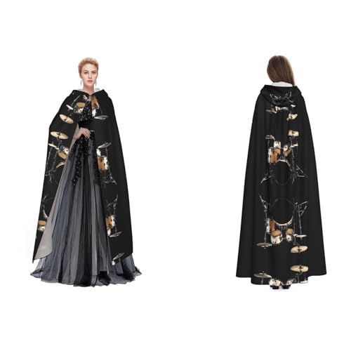 UENFFKDAP (Cooles Schlagzeug-Set) Druck für Damen und Herren, Erwachsene, volle Länge, Kapuzenumhang mit Kapuze für Halloween, Cosplay, Party, Kostüme von UENFFKDAP