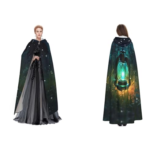 UENFFKDAP (Glühwürmchen und Laterne), bedruckt, für Damen und Herren, Erwachsene, volle Länge, Kapuzenumhang mit Kapuze für Halloween, Cosplay, Party, Kostüme von UENFFKDAP