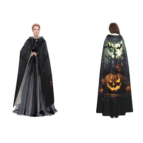 UENFFKDAP (Halloween, Mond, Fledermaus-Kürbis), Druck, Damen, Herren, Erwachsene, volle Länge, Kapuzenumhang mit Kapuze für Halloween, Cosplay, Party, Kostüme von UENFFKDAP