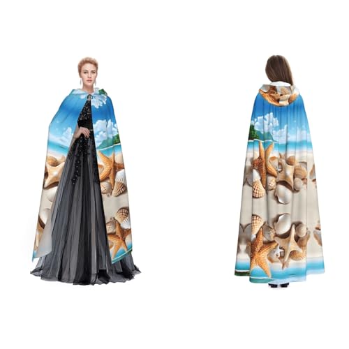 UENFFKDAP (Seashell Beach) Print Damen Herren Erwachsene Full Length Hooded Cloak Cape with Hooded for Halloween Cosplay Party Costumes von UENFFKDAP
