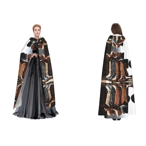 UENFFKDAP Cowboy-Umhang mit schwarzem Hut, Westernstiefel, bedruckt, für Damen, Herren, Erwachsene, volle Länge, mit Kapuze, für Halloween, Cosplay, Party, Kostüme UENFFKDAP Cowboy-Umhang mit schwarzem Hut, Westernstiefel, bedruckt, für Damen, Herren, Erwachsene, volle Länge, mit Kapuze, für Halloween, Cosplay, Party, Kostüme von UENFFKDAP