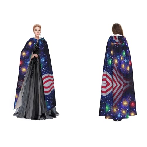 UENFFKDAP Feuerwerk Amerikanische Flagge 4. Juli) Druck für Damen und Herren, Erwachsene, volle Länge, Kapuzenumhang mit Kapuze für Halloween, Cosplay, Party, Kostüme von UENFFKDAP