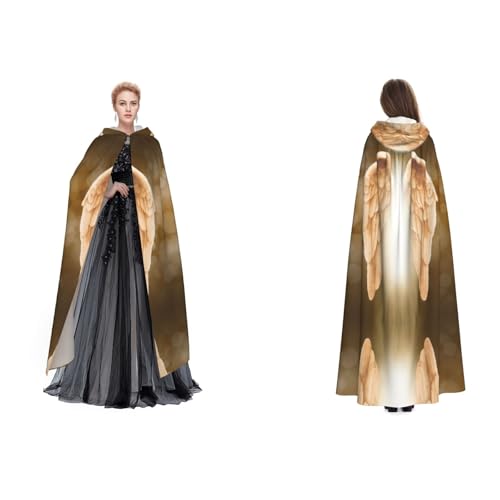 UENFFKDAP Kapuzenumhang mit Engelsflügel-Aufdruck, für Damen, Herren, Erwachsene, volle Länge, mit Kapuze, für Halloween, Cosplay, Party, Kostüme von UENFFKDAP