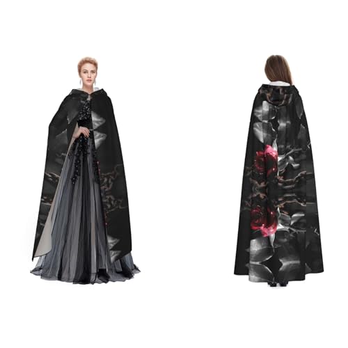 UENFFKDAP Kapuzenumhang mit Kapuze für Damen, Herren, Erwachsene, Gothic, schwarze Rosen, für Halloween, Cosplay, Party, Kostüme UENFFKDAP Kapuzenumhang mit Kapuze für Damen, Herren, Erwachsene, Gothic, schwarze Rosen, für Halloween, Cosplay, Party, Kostüme von UENFFKDAP