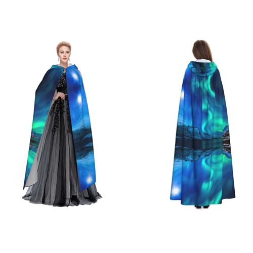 UENFFKDAP Northern Lights-Druck, Damen, Herren, Erwachsene, volle Länge, Kapuzenumhang mit Kapuze für Halloween, Cosplay, Party, Kostüme von UENFFKDAP