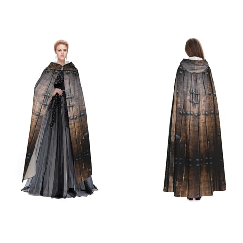UENFFKDAP Rustic Stall Holztür, bedruckt, für Damen und Herren, Erwachsene, volle Länge, Kapuzenumhang mit Kapuze für Halloween, Cosplay, Party, Kostüme von UENFFKDAP
