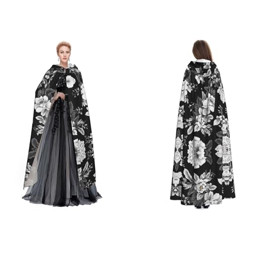 UENFFKDAP Umhang mit Kapuze für Damen, Herren, Erwachsene, volle Länge, mit Kapuze, für Halloween, Cosplay, Party, Kostüme, Schwarz mit Blume UENFFKDAP Umhang mit Kapuze für Damen, Herren, Erwachsene, volle Länge, mit Kapuze, für Halloween, Cosplay, Party, Kostüme, Schwarz mit Blume von UENFFKDAP