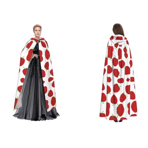 UENFFKDAP Umhang mit Kapuze für Damen und Herren, Erwachsene, mit Kapuze für Halloween, Cosplay, Party, Kostüme, Erdbeere von UENFFKDAP