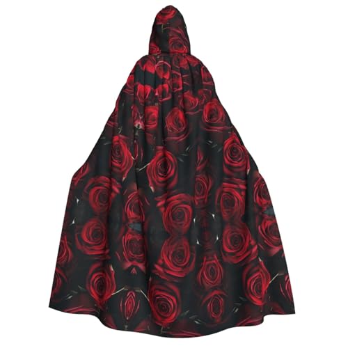 UENFFKDAP Umhang mit Kapuze für Erwachsene, Rote und schwarze Rose, Halloween-Umhang, Halloween-Kostüme, Party-Dekoration für Damen und Herren, weich und elastisch von UENFFKDAP
