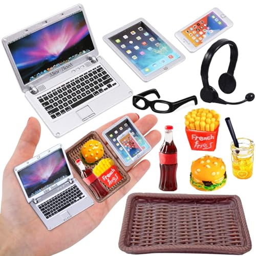 Miniatur Wichtel Zubehör, Miniatur Puppenhaus Zubehör 1/12 Miniatur Laptop Handy Mini Brille Hamburger Cola Pommes Getränke Tablett Miniatur Lebensmittel Puppenzubehör Miniatur Deko Möbel 10 Stück Miniatur Wichtel Zubehör, Miniatur Puppenhaus Zubehör 1/12 Miniatur Laptop Handy Mini Brille Hamburger Cola Pommes Getränke Tablett Miniatur Lebensmittel Puppenzubehör Miniatur Deko Möbel 10 Stück von UEOTO