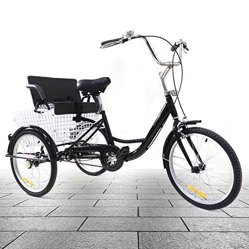 20 Zoll Dreirad Erwachsene mit Kindersitz Tricycle 3 Räder Fahrrad Single Speed,3 Räder Tricycle mit Einkaufskorb von UESUENYENS