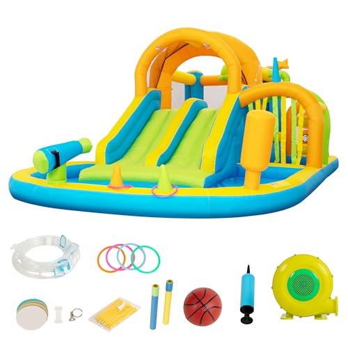 UEV Hüpfburg mit Gebläse Groß Aufblasbare Wasserpark für Kinder von 3-8 Jahre Wasserrutsche Springen Kletterwand Sicherheitsnetz Kindergeburtstag Bouncy Castle für Indoor und Outdoor XXL 520x320x215cm von UEV