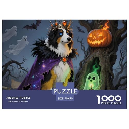 Anspruchsvolles Halloween-Australian Shepherd Puzzle 1000 Teile – Premium Pet Dog Jigsaw – 1000 Teile Für Erwachsene, Poster & Geschenkidee 70x50cm/1000pcs von UFVZBNFAN
