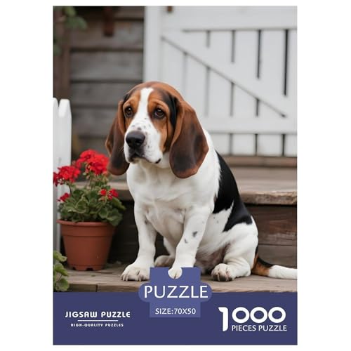 Basset Hound Puzzle 1000 Teile – Hochwertiges Haustierhund Jigsaw – Anspruchsvolle Herausforderung, Heimdeko 70x50cm/1000pcs von UFVZBNFAN